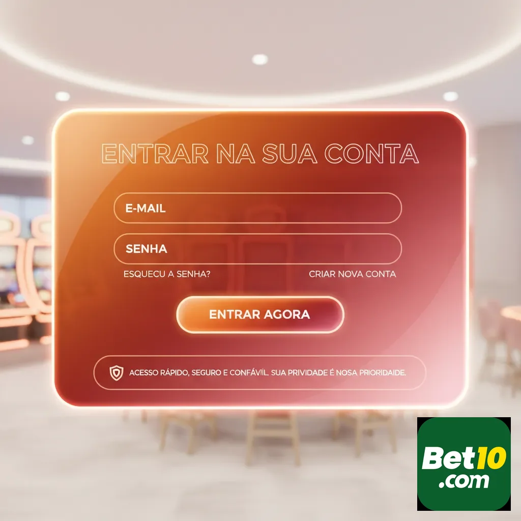 Tela de login do bet10 com campos de e-mail e senha.