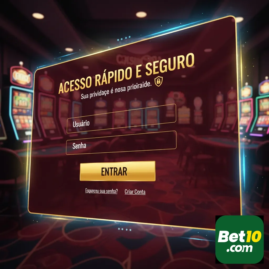 Tela de login da bet10 destacando promoções VIP e slots.
