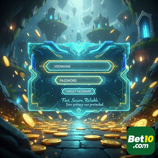 Tela de login do site bet10 com moedas ao redor.