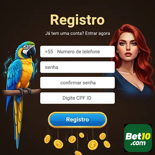 Tela de registro da bet10 com campos para cadastro.