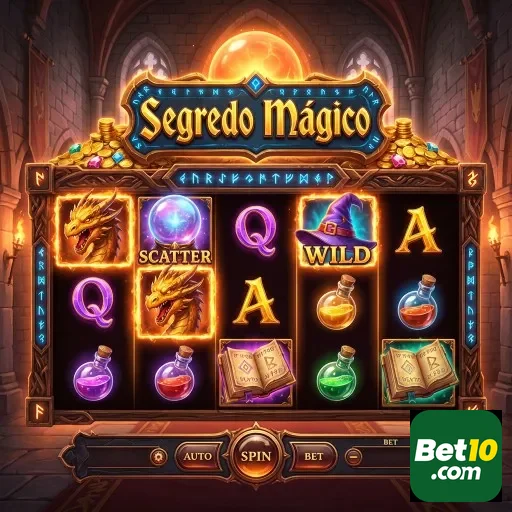 Interface do jogo Segredo Mágico na bet10, com gráficos vibrantes.