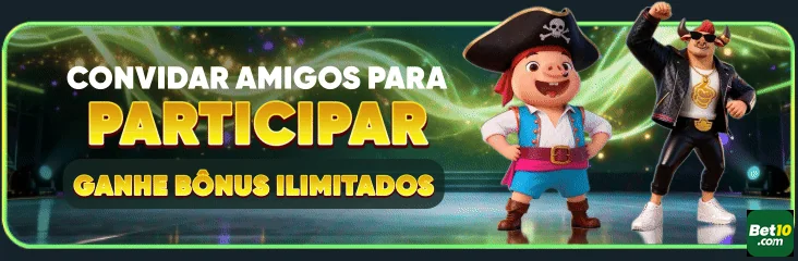 Ilustração de personagens divertidos promovendo serviços da bet10.