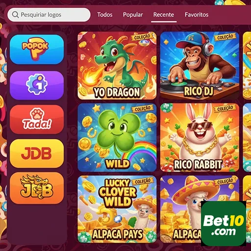Exibição de slots populares no site bet10 com personagens vibrantes.