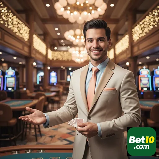 Profissional sorridente apresenta serviços VIP da Bet10.