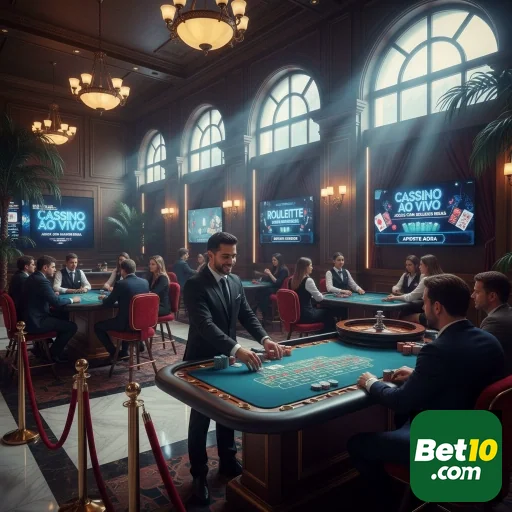 Ambiente de cassino ao vivo da bet10 com mesas de jogo.