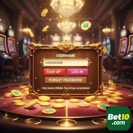 Tela de login do bet10 com símbolos de jogos de slots.